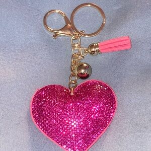 Pink Glitter Heart Keychain